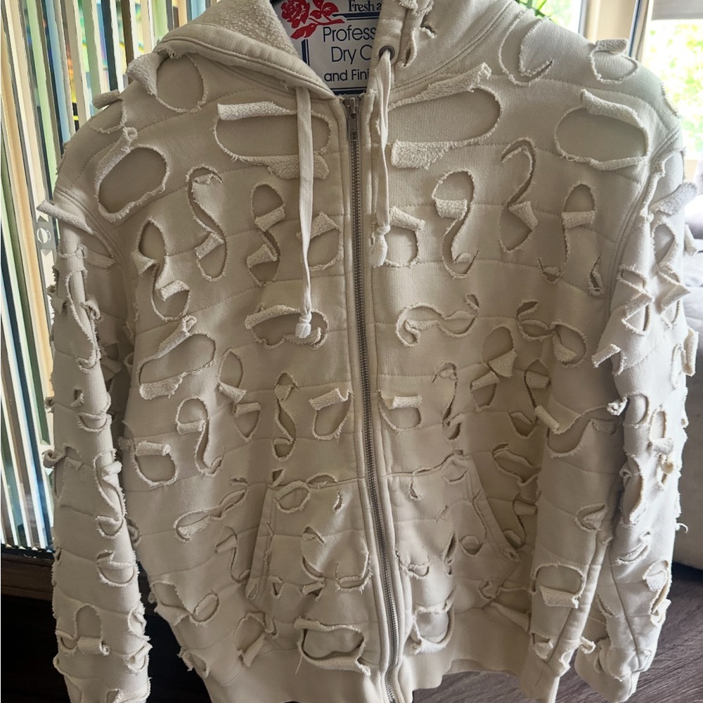 Cream Distressed Hoodie